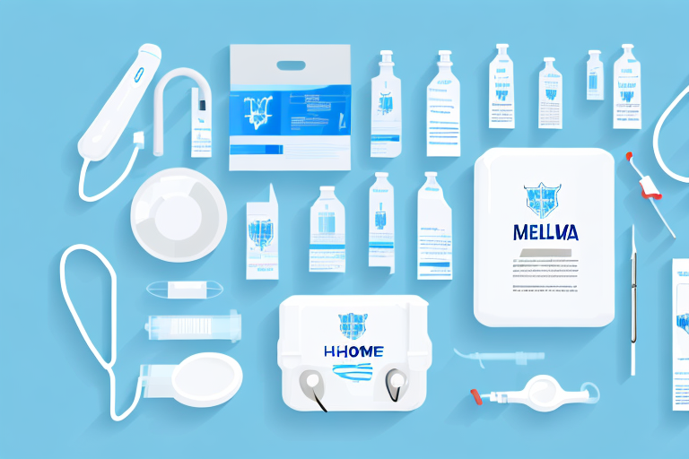 Dental equipment and product layout in white and blue, showcasing the