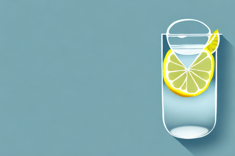 Glass of water with lemon slice on a blue background.