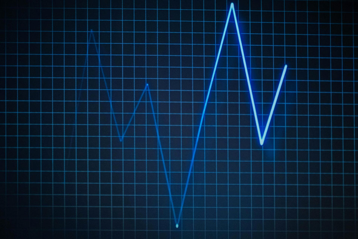 Blue line graph showing fluctuating peaks and valleys on a dark blue grid.