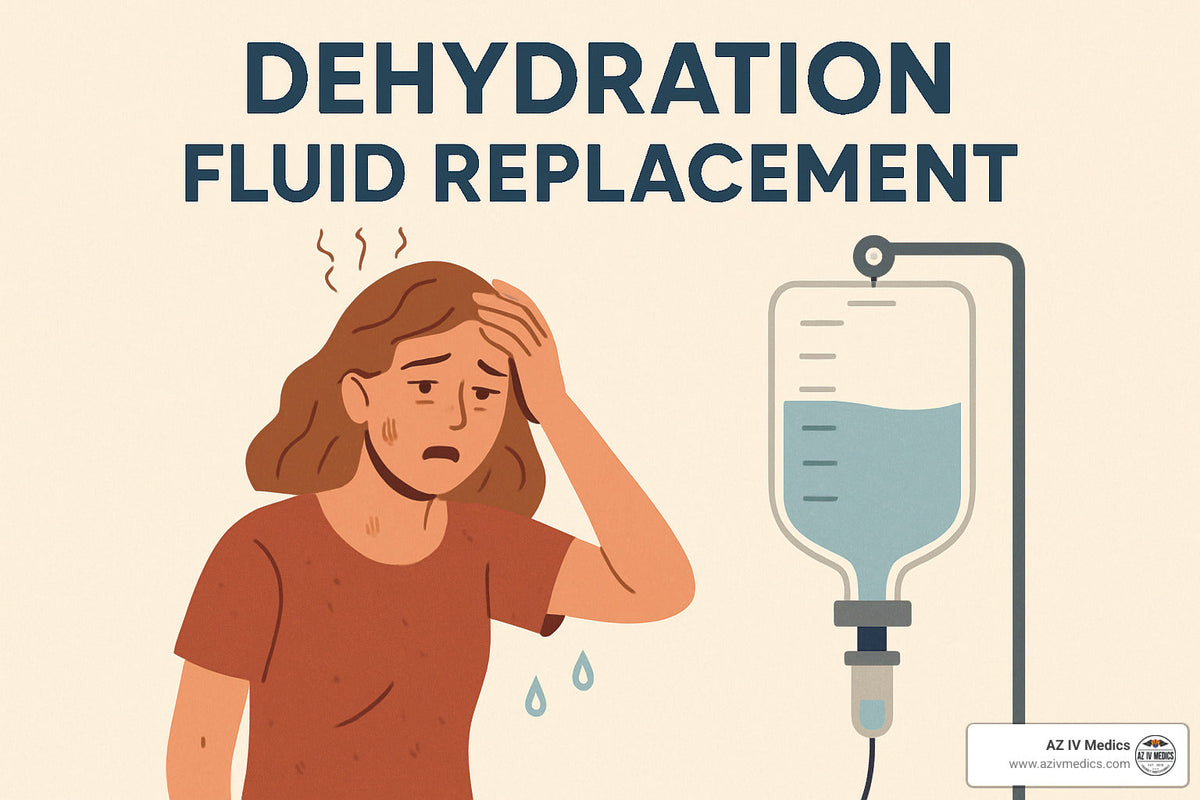 Woman experiencing dehydration receives IV fluids.