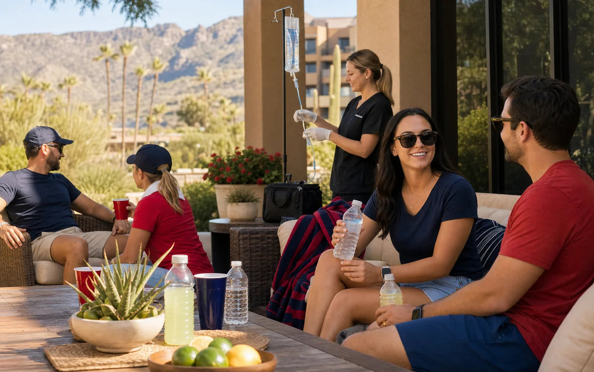 Tucson college game day mobile IV therapy recovery scene without visible university logos