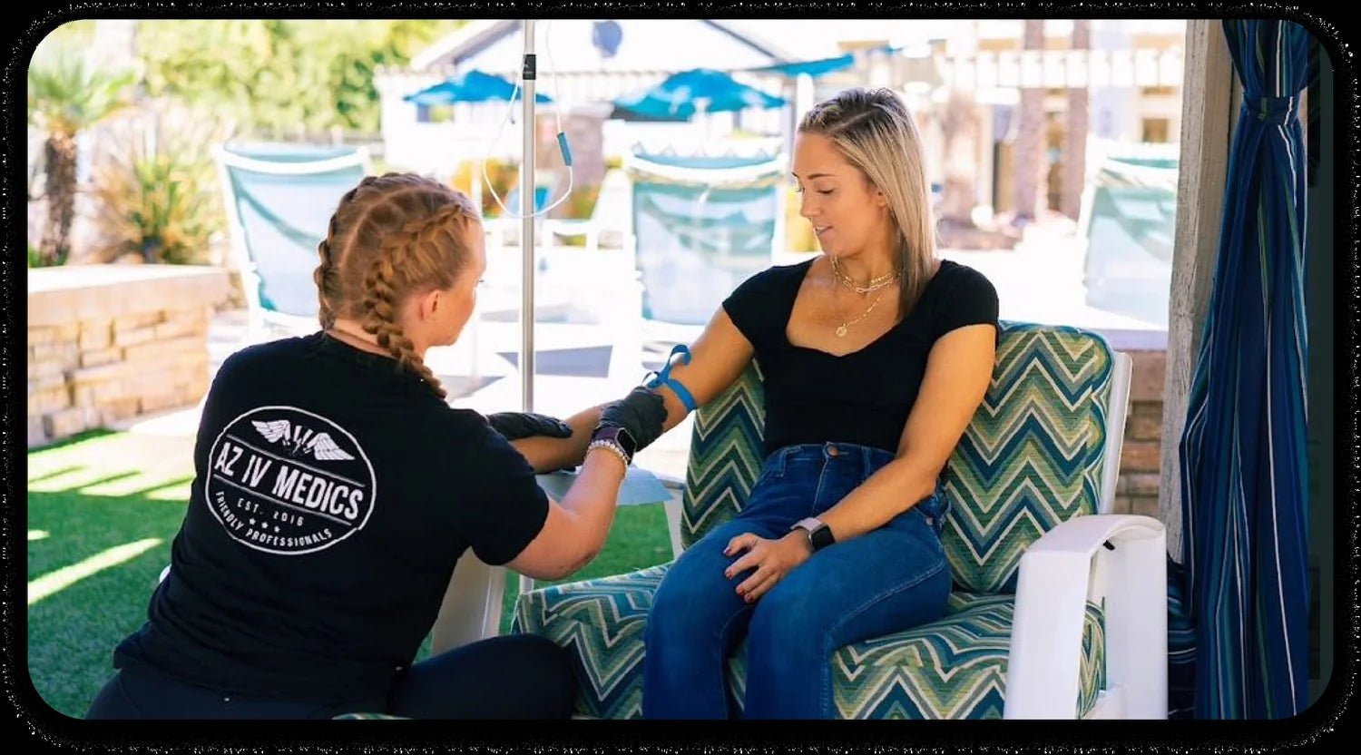 AZ IV Medics provider starting a mobile IV appointment outdoors in Tucson