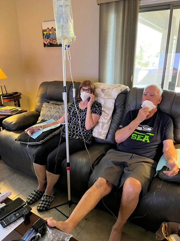 Client relaxing during a mobile IV therapy visit in Prescott